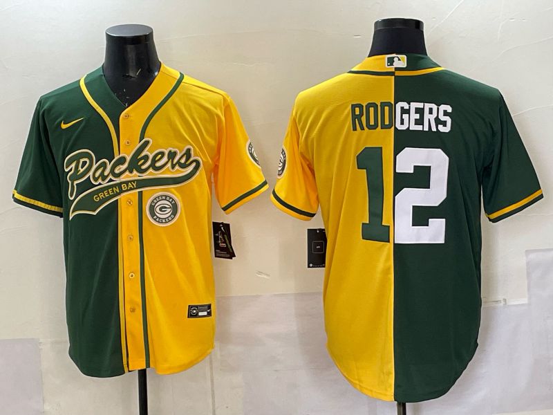 Men 2025 Green Bay Packers #12 Rodgers Green yellow Joint Name Nike Limited NFL Jersey style 007->green bay packers->NFL Jersey